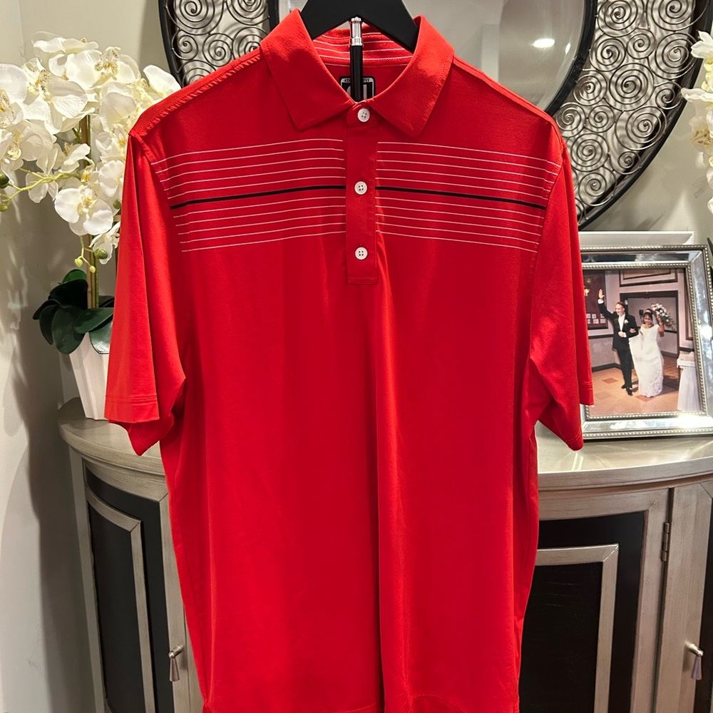 FOOTJOY Men's Red Polo Shirt with Subtle Stripe Detail